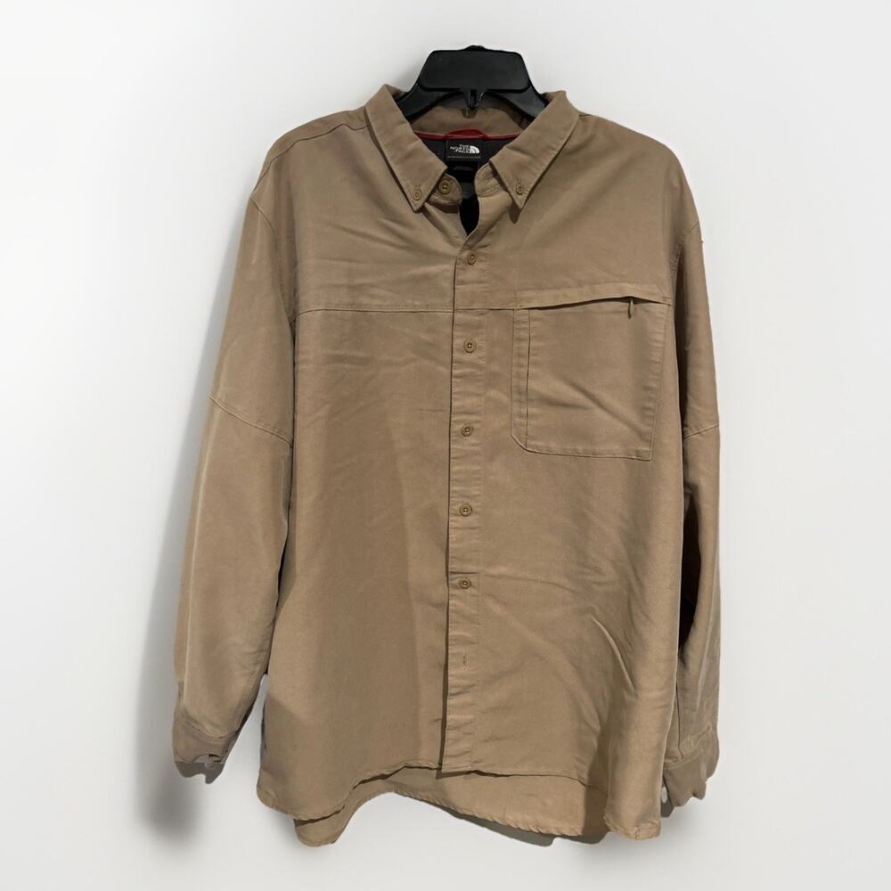 The North Face Shirt Mens XL Khaki Hiking Performance Outdoor Zip Pocket